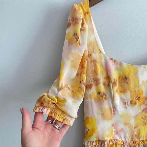 For Love & Lemons | Womens Zinna Midi Dress Lemonade Yellow Floral Smocked Small - Picture 5 of 12